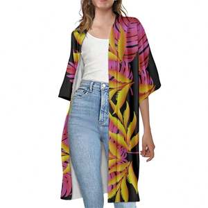 <span class=keywords><strong>Marrone</strong></span> 2024 personalizzato Poncho mezza manica leggera polinesiano a righe tribali stampato Kimono morbido <span class=keywords><strong>Cardigan</strong></span> <span class=keywords><strong>donna</strong></span> lungo - Product Image 5