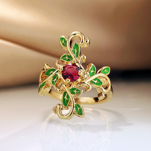 Anello a forma di fiore di foglia d'uva, accessori per l'uso quotidiano dal design vintage e alla moda - Product Image 6