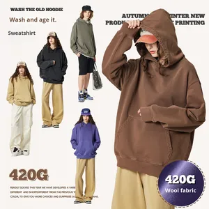 Venta de liquidación Ahorre $100 Pedidos $500 420g Heavyweight Washed Terry 100% Cotton Oversized American Retro Sudadera con capucha para hombre - Product Image 1