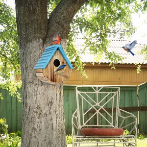 Hangende houten vogelhuisjes voor buiten, voor kardinaalvogels, vinken, kwartels, zwaluwen en blauwe vogels. - Product Image 5