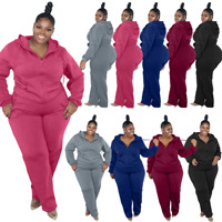 स्टॉक में महिलाओं प्लस आकार Tracksuit टहलना सूट 2 टुकड़ा Sweatsuit सेट ठोस ठंड जिपर कोट लंबे Sweatpants ट्रैक सूट