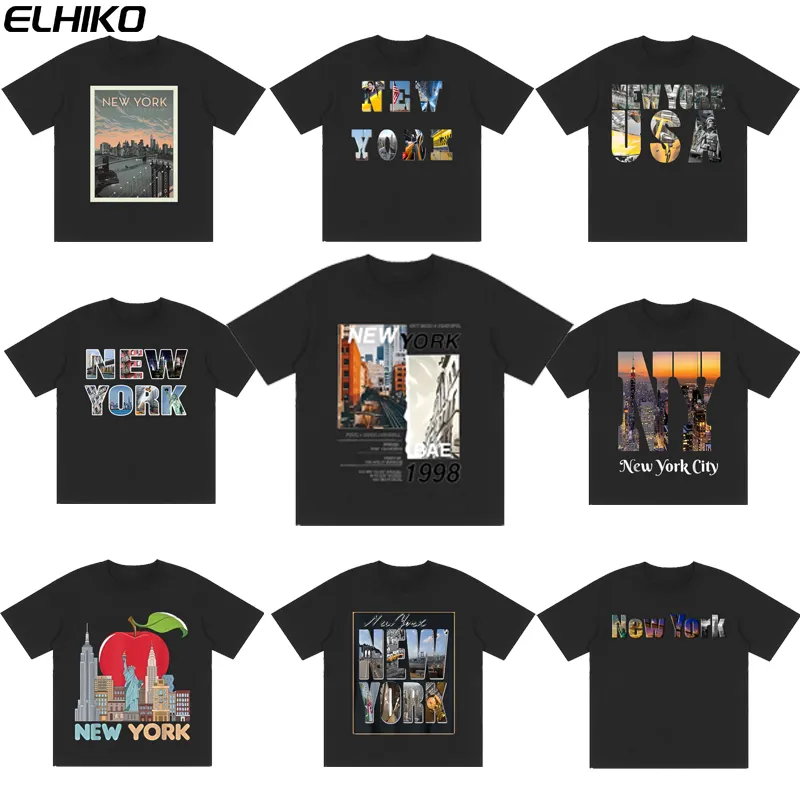 ELHIKO T-shirt en coton NEW YORK T-shirt imprimé avec logo personnalisé T-shirt surdimensionné de haute qualité pour hommes