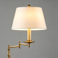 Lampe sur pied moderne à bras articulé en laiton avec abat-jour en tissu blanc lisse, lampe de lecture réglable pour bureau, salon, villa