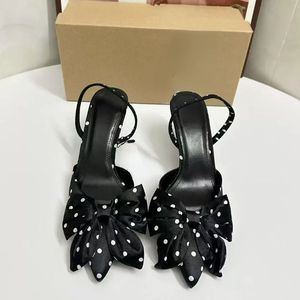 Babouche Femme 2025 New Fashion Polka Dot Open Toe Silk Women Slingback <b>Mules</b> 2025 Low Kitten Heels - Product Image 4