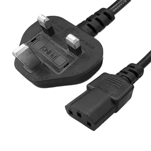 U.K. BS 1363 Angle Plug To IEC 60320 C13 Connector 3-Pin AC Power Cord Set 10A 250V AC Plug Wire Cord Connector