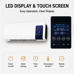 Chauffage mural compact intelligent en céramique PTC 1000W/2000W pour intérieur avec écran LED, télécommande tactile et éclairage pour une ambiance cosy - Product Image 2