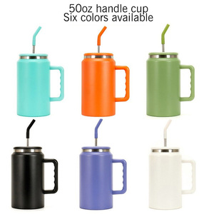 Gobelet à café portable <span class=keywords><strong>de</strong></span> 50 oz en acier inoxydable 304 à double paroi isolé sous vide avec poignée et paille, thermos - Product Image 3