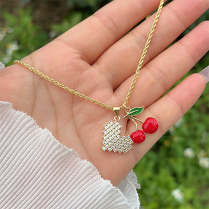 Çok tarzı bakır kaplama 18K altın tam elmas zirkon kalp şeklinde kelebek çiçek kiraz kombinasyonu orijinal yeni kolye - Product Image 6