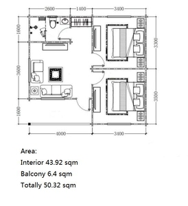 Maßgefertigte 43,92qm Innenfläche Zweizimmer-Holzvilla mit Balkon Flachpack Vorgefertigtes Seeblick-<span class=keywords><strong>Blockhaus</strong></span> für Ferienresort - Product Image 2