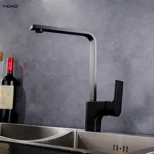 Deck Mount Brass Kitchen Sink Faucet Square One Pipe Sink Cold Hot Water Mixer Tap Hot Selling Matte Black Single Handle 0.6 Mpa