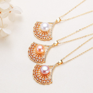 Wholesale Zhuji Mantou Female Necklace Freshwater Pearl Pendant with <b>Copper</b> Gold Inlaid Zircon and Bone <b>Chain</b> Jewelry Necklace - Product Image 1