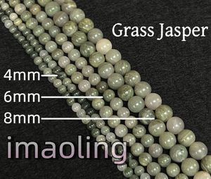 Perles rondes polies en jaspe herbe de haute qualité, jaspe vert naturel à taches pour la fabrication de bracelets DIY 4/6/8/10mm - Product Image 1