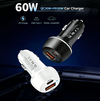 Adaptateur de chargeur de voiture USB C 60W, chargeur de voiture rapide avec PD3.0 & QC3.0, USB-A + Type-C, compatibilité universelle pour téléphone portable