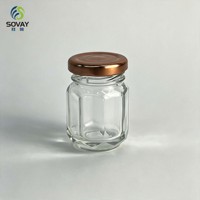 Pot en verre transparent octogonal à 8 facettes de 55 ml avec col à vis, petit récipient pour miel, confiture, épices, échantillons alimentaires, emballage alimentaire