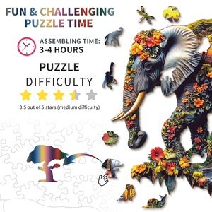 Jeu de puzzle en bois éducatif unique en forme d'éléphant irrégulier, 3 tailles S/M/L, pièces en forme d'animaux, puzzle jungle cascade pour adultes - Product Image 1