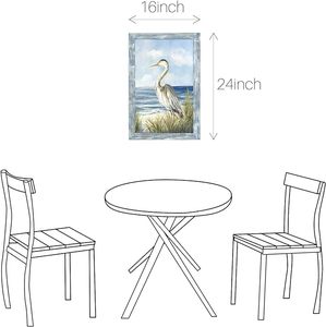 Art mural d'oiseau <span class=keywords><strong>de</strong></span> <span class=keywords><strong>mer</strong></span> côtier: image <span class=keywords><strong>de</strong></span> scène d'océan bleu encadrée héron sur la plage oeuvre <span class=keywords><strong>de</strong></span> <span class=keywords><strong>peinture</strong></span> en bois - Product Image 4