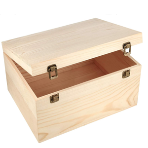 Große hölzerne Schachtel, 13 × 10 × 6,5 Zoll natürliche unbehandelte Kiefernholzboxen mit Scharnierdeckel und Frontverschluss für DIY Handwerk Kunst - Product Image 1