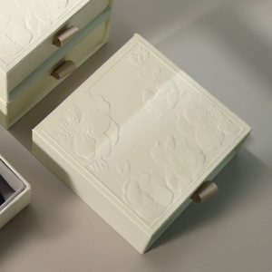 Custom Embossed <b>White</b> Plastic Square Jewelry <b>Box</b> Set for Necklace and Pendant Packaging Luxurious <b>Gift</b> <b>Box</b> with Floral Pattern - Product Image 2
