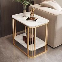 Table d'appoint moderne à motif de marbre avec cadre en métal doré Table d'extrémité à deux niveaux pour salon canapé Table d'appoint pour chambre à coucher