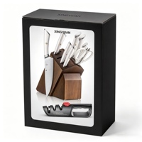 Boîte cadeau rigide en carton ondulé noir charbon de luxe personnalisée avec estampage à chaud argenté et pelliculage mat pour ensemble de couteaux de cuisine
