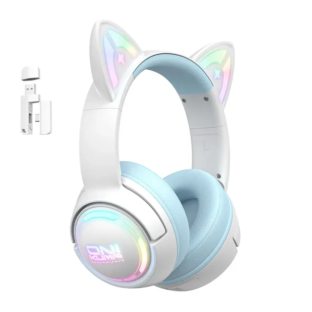 ONIKUMA GT838 2.4G/Wireless/USB/Type-C Cute 3D Cartoon Cat Ear Design Gamer Headset Stereo RGB Gaming Headphone for Tablet PS4