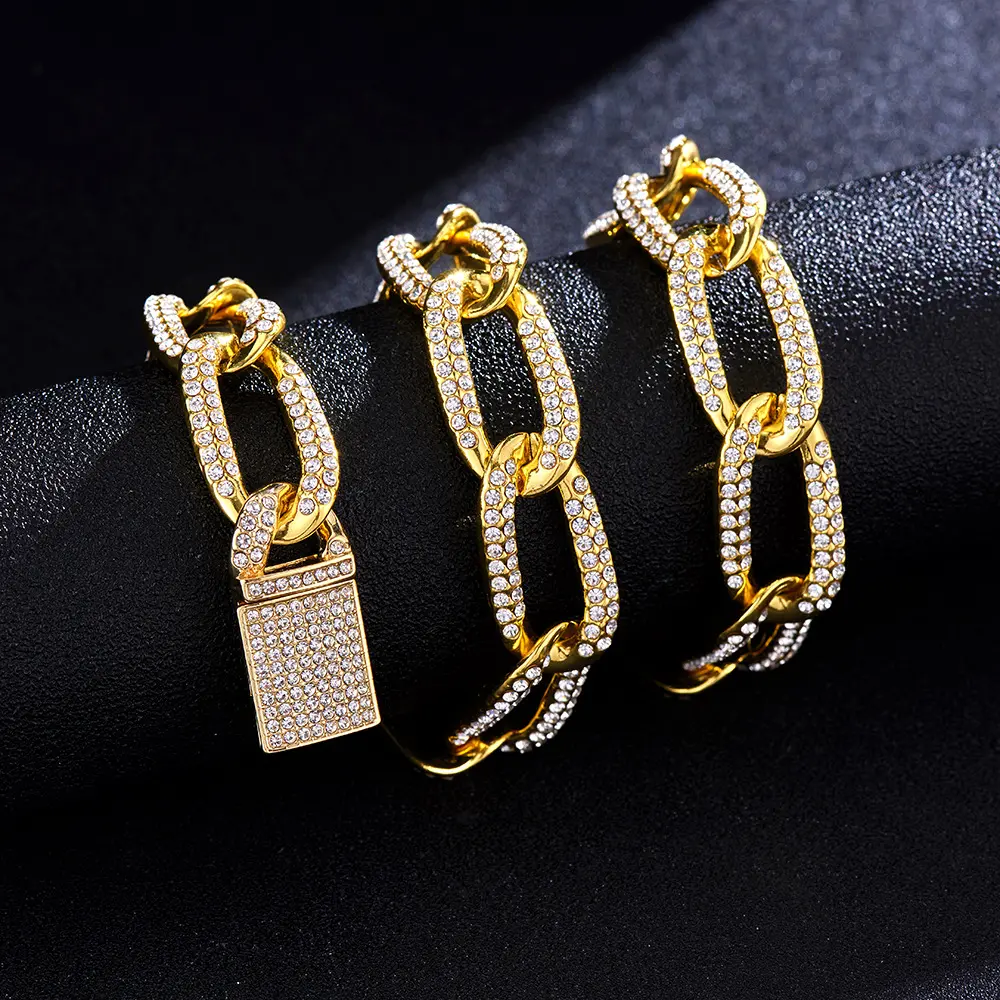 2023 New Products Listed Hip Hop Jewelry 15mm Inlaid Rhinestones Zinc Alloy Cuba Chain Necklace For Men