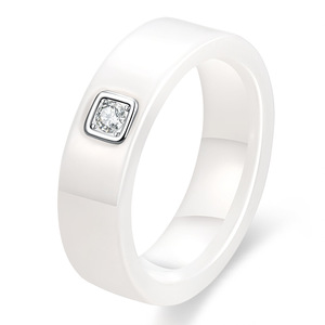 6MM Black & White <b>Ceramic</b> <b>Ring</b> with Single Cubic Zirconia | Minimalist Fashion Couple <b>Ring</b> for Men and Women - Product Image 2