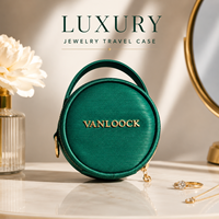Étui de voyage rond de luxe pour bijoux, logo personnalisé, sac organisateur de bijoux portable, mini boîte de rangement pour bijoux avec poignée, OEM ODM