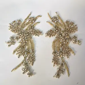 ZSY Factory hochwertige 3D Brautkleid Braut stickerei handgemachte Perlen Applikation DIY Kristall Strass Patch Applikation