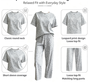 <span class=keywords><strong>Pigiama</strong></span> Estivo da Donna in Poliestere Traspirante 2026 Nuovo Bestseller per Esportazione Transfrontaliera Set Casual Semplice con Stampa Leopardata per Ragazze ODM XL - Product Image 2