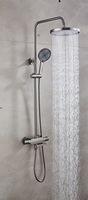 En gros Système de douche pluie gris anthracite mural 3 fonctions avec mitigeur de douche de salle de bain et pommeau de douche pluie rond et douchette à main