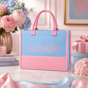 Borsa Tote in Tela JJ 1938 Ispirata a Jack and Jill of America, Design Trendy Bicolore Azzurro e Rosa per Uso Quotidiano - Product Image 3