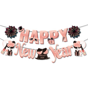 Striscione di Capodanno 2027 con Rose Nere e Oro, Ghirlanda di Carta a Forma di Fuochi d'Artificio per Decorazioni a Tema Anno Nuovo - Product Image 3