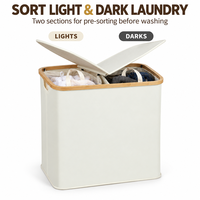 Panier à linge double avec 2 sacs amovibles, 2 sections, poignées en bambou, multifonctionnel, gain de place, rangement de vêtements pour la salle de bain