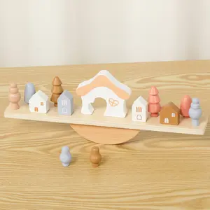 新设计儿童木屋平衡玩具小树块跷跷板有趣堆叠益智木制玩具
