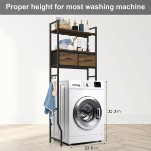 Hua Cheng Space-Saving Solid Wood & Stainless Steel Toilet Washing Machine Bathroom <b>Storage</b> Rack Multi-Purpose Modern Design - Product Image 4