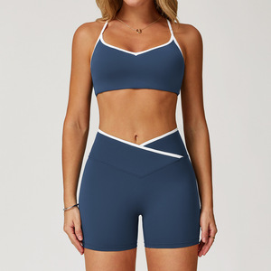 Set <span class=keywords><strong>2</strong></span> potong untuk kebugaran Gym wanita, Set Bra pendek kerah V pengangkat bokong dua potong, Set Legging Yoga cepat kering untuk wanita - Product Image 3