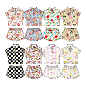 Conjunto de 2 piezas para niñas: Camisa y pantalón corto de tela de estambre transpirable con cremallera, diseño floral y de manzana, ideal para la vuelta al cole, primavera y otoño. - Product Image 2