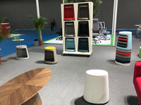 Tabouret convertible moderne en plastique avec assise ronde rembourrée, siège portable pour l'école
