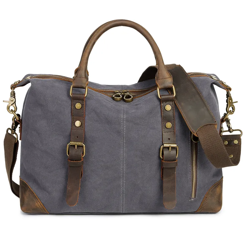 Casual Vintage Canvas Shoulder Office Messenger Leather Laptop Bags Zipper Tote Bag Women Men Handbag Satchel