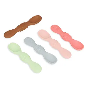 Helpcook Best Selling BPA Free Food Grade Silicone Infant Baby Training Spoon Eco-friendly Easy Grip Silicone Kids Feeding Spoon