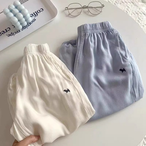 Navy Blue Childrens Loose Cotton Pants Solid Color Lantern Style For Girls And Boys Casual Long Pants With Elastic Waist - Product Image 2