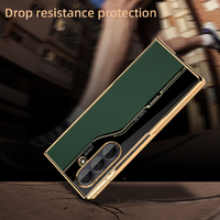 Étui de téléphone pour Samsung Galaxy Z Fold 6, cadre plaqué or, texture en cuir épissé, protection d'écran intégrée, coque rigide en PC