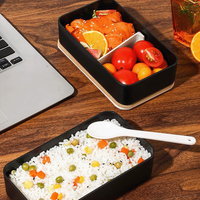 Boîte à bento en paille de blé avec couvercle en bambou, double couche, style japonais, passe au micro-ondes, passe au lave-vaisselle, sans BPA, boîte à lunch pour enfants
