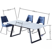 Table à manger extensible en verre blanc argenté, base en métal brillant, 6-8 places
