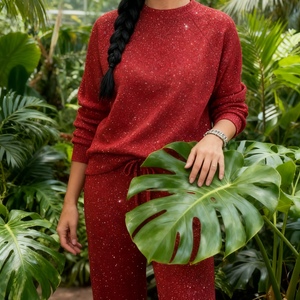 Ensemble décontracté 2 pièces pour femmes, haut à manches longues à col rond et pantalon à paillettes, tendance - Product Image 3