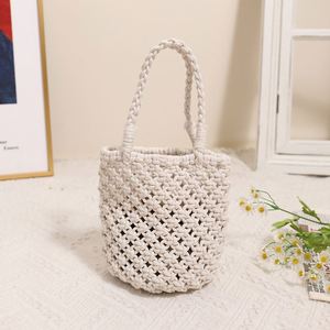 Bolso de playa de paja tejido a mano con cuerda de algodón calado para mujer, ideal para vacaciones de verano - Product Image 6