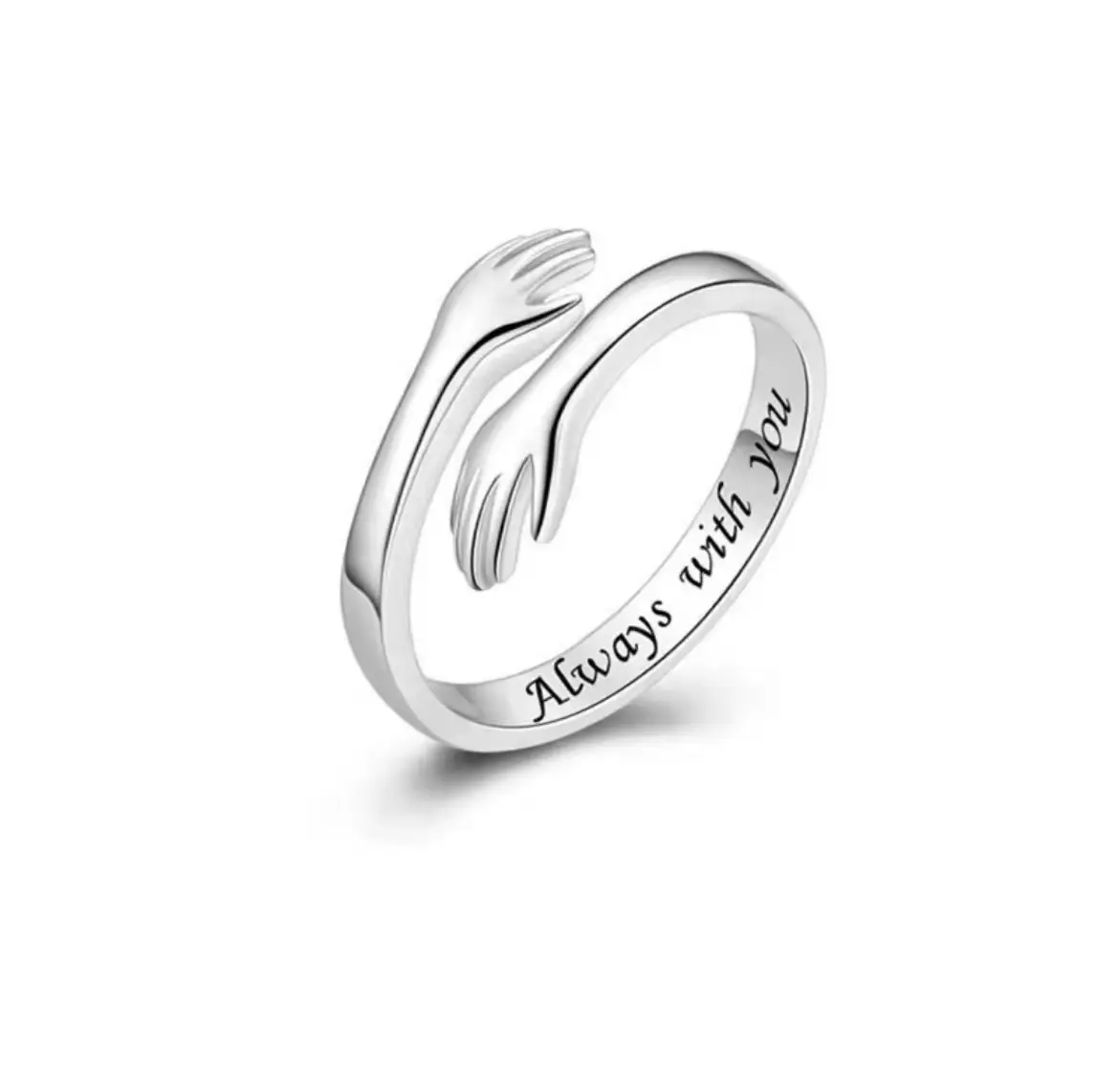 Hot Sale 925 Sterling Silver Hand Hugging Adjustable Open Ring For Couples Valentine's Day Gift Engraved Letters Love Hug Ring