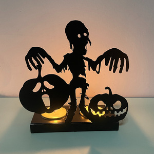 Portacandele di Halloween in ferro battuto cavo, decorazione da tavolo a forma di zucca, scheletro <span class=keywords><strong>e</strong></span> fantasma - Product Image 3