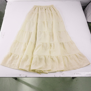 Country Fresh Solid Color A Line Elastic Tiered Midi Skirt Soft Versatile Vacation Style Casual Long Skirt - Product Image 6